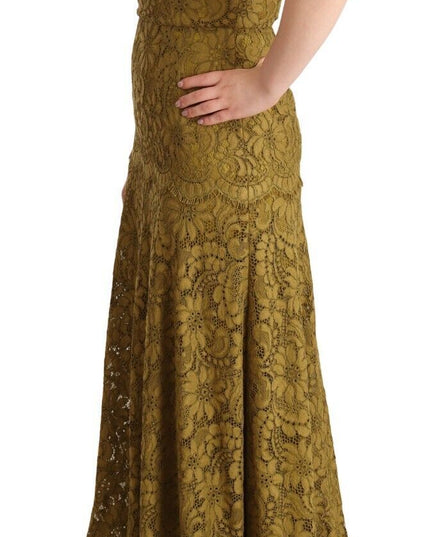 Dolce & Gabbana Brown Floral Lace Maxi Floor Length Dress