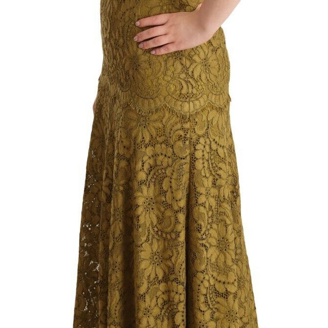 Dolce & Gabbana Brown Floral Lace Maxi Floor Length Dress
