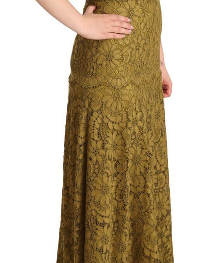 Dolce & Gabbana Brown Floral Lace Maxi Floor Length Dress