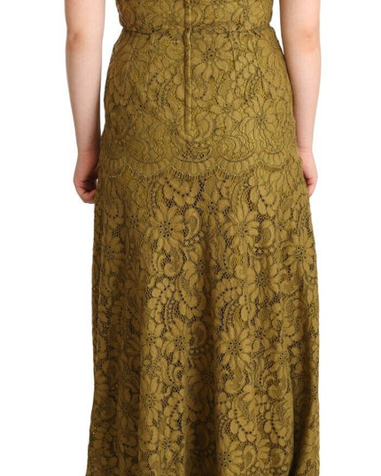 Dolce & Gabbana Brown Floral Lace Maxi Floor Length Dress