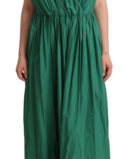 Dolce & Gabbana Green Cotton Sleeveless V-neck Dress