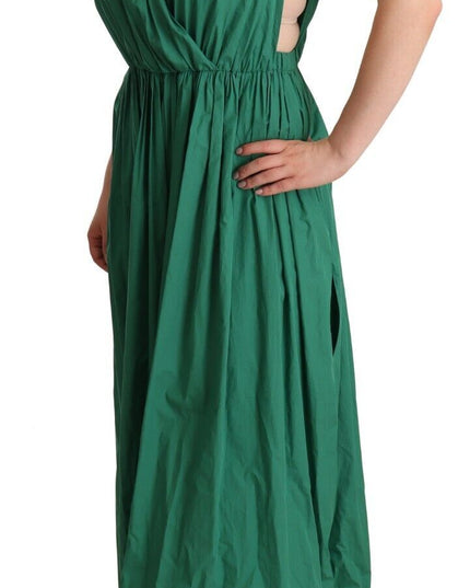 Dolce & Gabbana Green Cotton Sleeveless V-neck Dress