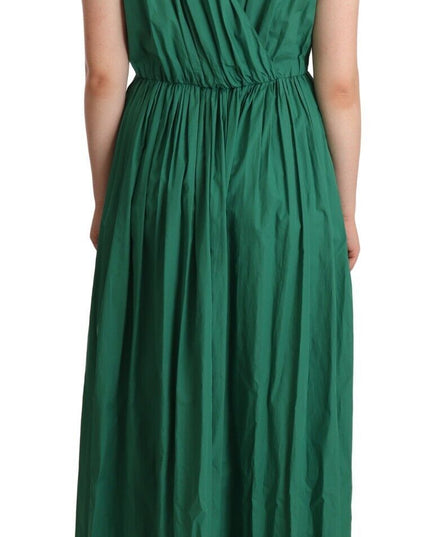 Dolce & Gabbana Green Cotton Sleeveless V-neck Dress