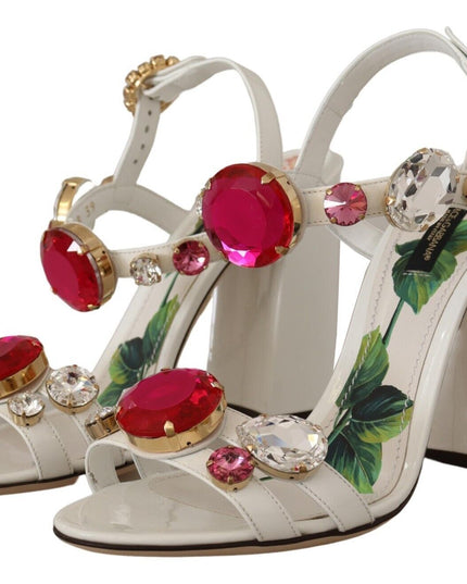 Dolce & Gabbana White Leather Crystal Keira Heels Sandals Shoes