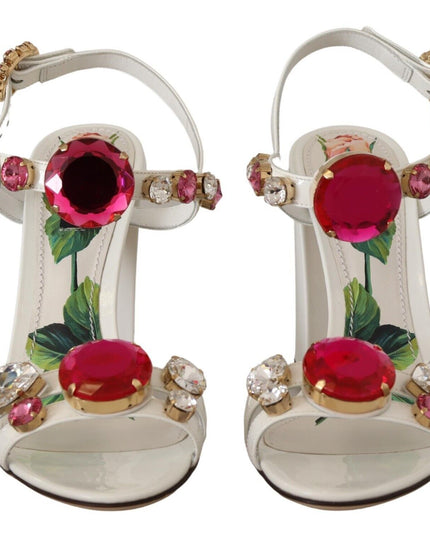 Dolce & Gabbana White Leather Crystal Keira Heels Sandals Shoes