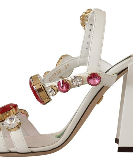 Dolce & Gabbana White Leather Crystal Keira Heels Sandals Shoes