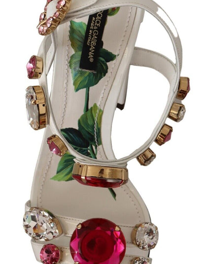 Dolce & Gabbana White Leather Crystal Keira Heels Sandals Shoes