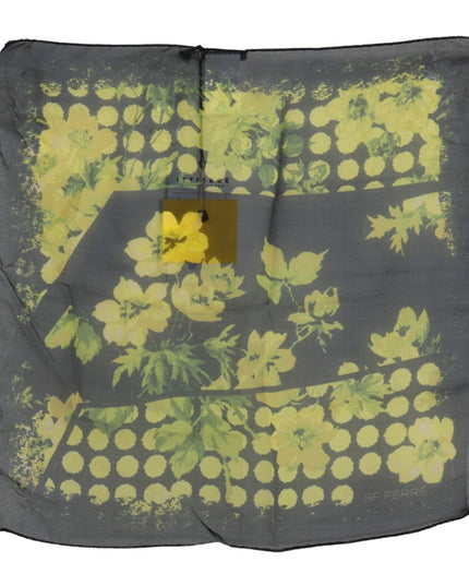 GF Ferre Black Yellow Floral Wrap Shawl Foulard Scarf