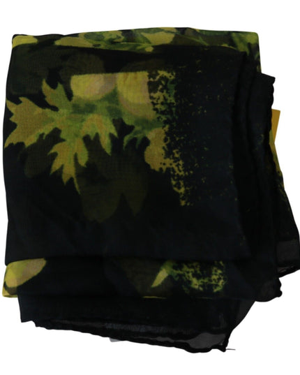GF Ferre Black Yellow Floral Wrap Shawl Foulard Scarf