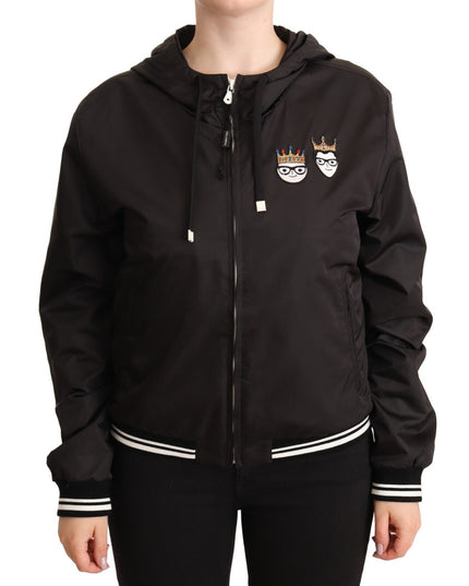 Dolce & Gabbana Black Polyester Hooded Bomber Full Zip Jacket