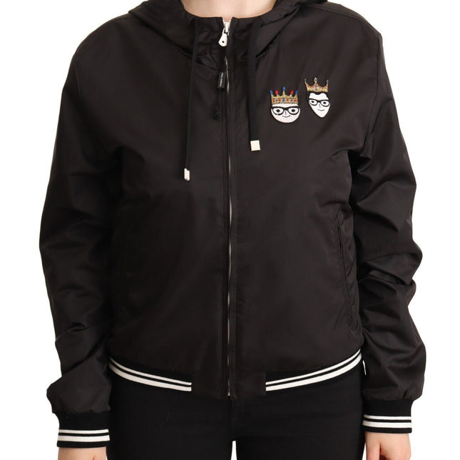 Dolce & Gabbana Black Polyester Hooded Bomber Full Zip Jacket