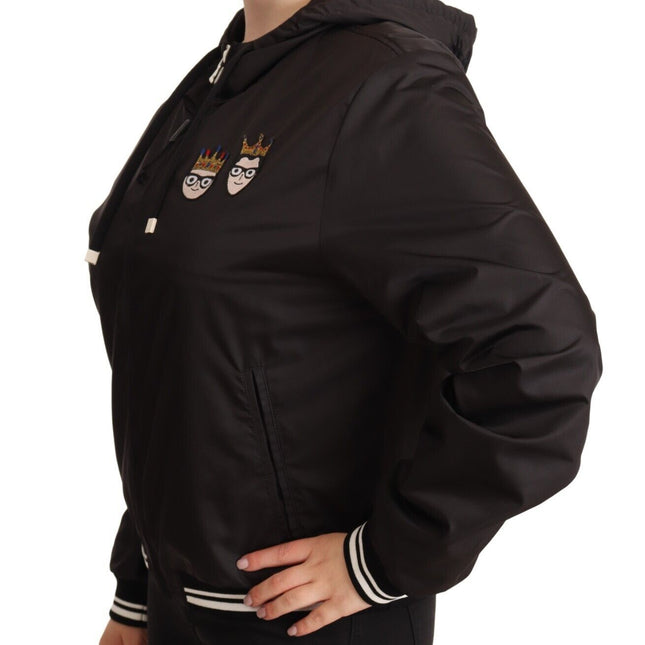 Dolce & Gabbana Black Polyester Hooded Bomber Full Zip Jacket