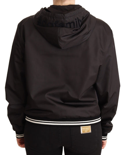 Dolce & Gabbana Black Polyester Hooded Bomber Full Zip Jacket