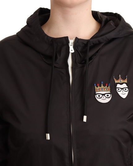 Dolce & Gabbana Black Polyester Hooded Bomber Full Zip Jacket