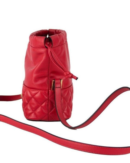 Versace Red Quilted Leather Drawstring Shoulder Bag Bucket Crossbody Handbag