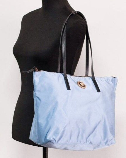 Versace Portuna Medusa Medium Cornflower Blue Nylon Leather Tote Bag Purse