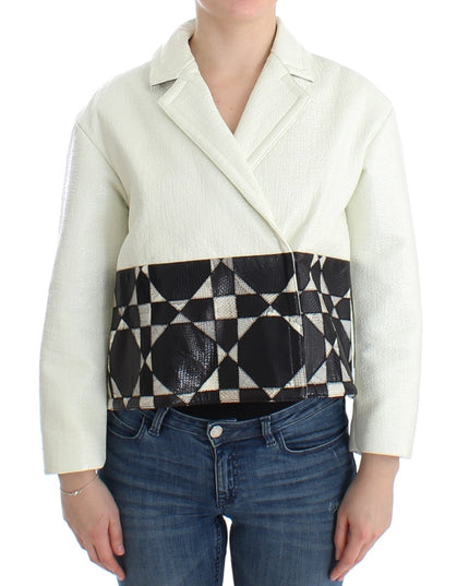 Andrea Pompilio White Black Cropped Leather Jacket