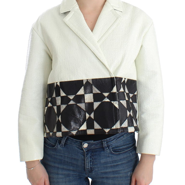 Andrea Pompilio White Black Cropped Leather Jacket