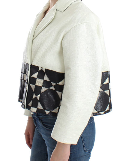Andrea Pompilio White Black Cropped Leather Jacket