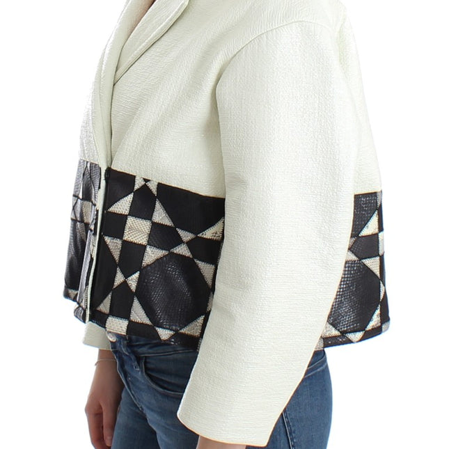 Andrea Pompilio White Black Cropped Leather Jacket