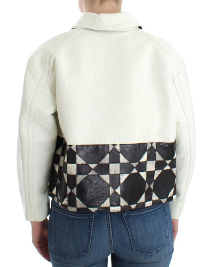 Andrea Pompilio White Black Cropped Leather Jacket