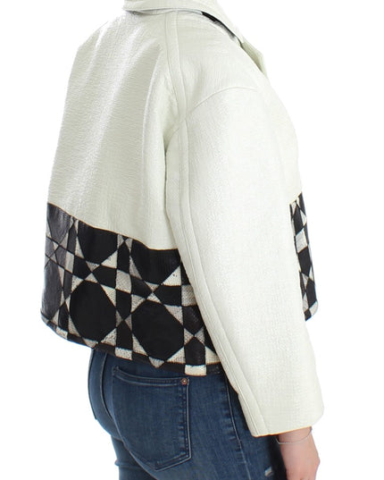 Andrea Pompilio White Black Cropped Leather Jacket