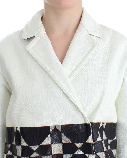 Andrea Pompilio White Black Cropped Leather Jacket