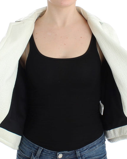 Andrea Pompilio White Black Cropped Leather Jacket