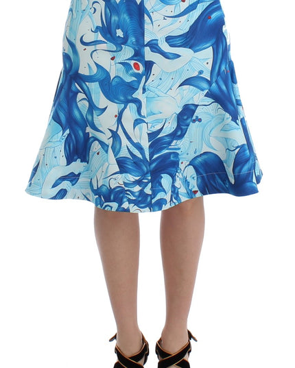 Koonhor Blue Peplum Fresco-Print Straight Pencil Skirt
