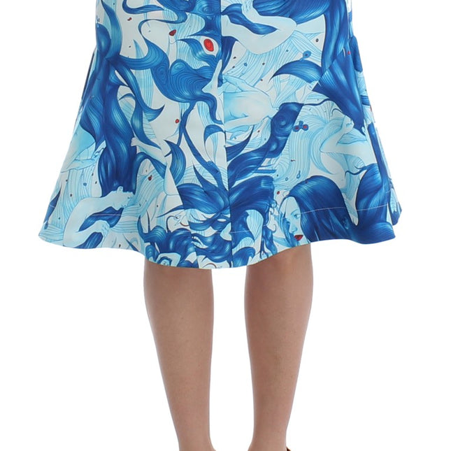 Koonhor Blue Peplum Fresco-Print Straight Pencil Skirt