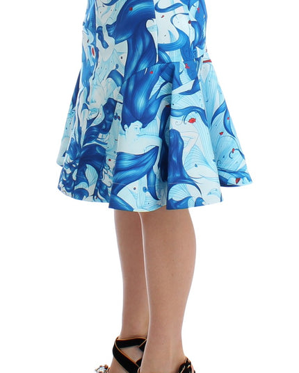 Koonhor Blue Peplum Fresco-Print Straight Pencil Skirt