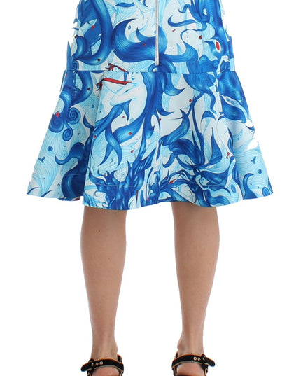 Koonhor Blue Peplum Fresco-Print Straight Pencil Skirt