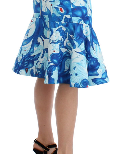Koonhor Blue Peplum Fresco-Print Straight Pencil Skirt