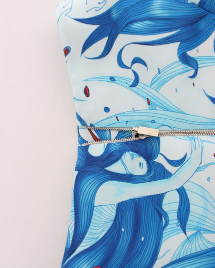 Koonhor Blue Peplum Fresco-Print Straight Pencil Skirt