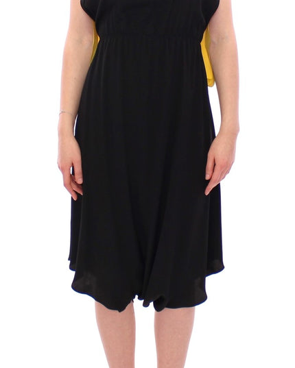 Lamberto Petri Black Yellow Silk Shift Sheath Coctail Dress