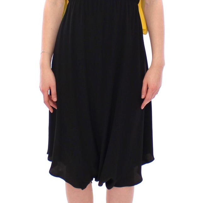 Lamberto Petri Black Yellow Silk Shift Sheath Coctail Dress