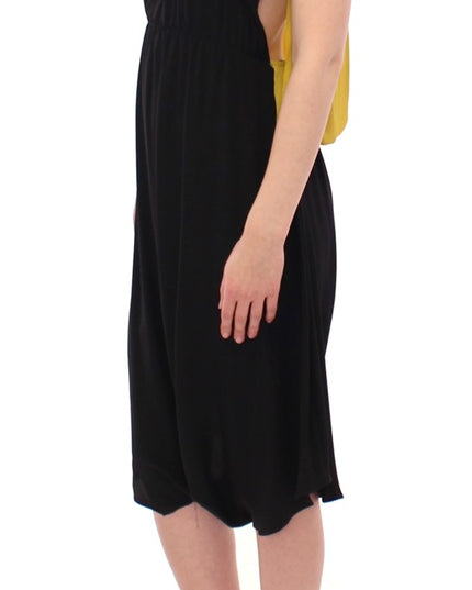 Lamberto Petri Black Yellow Silk Shift Sheath Coctail Dress