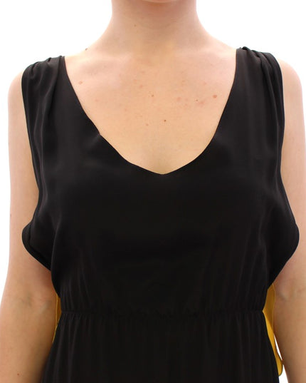 Lamberto Petri Black Yellow Silk Shift Sheath Coctail Dress