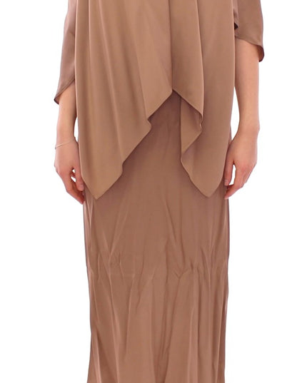 Lamberto Petri Brown Draped Silk Sheath Shift Coctail Dress