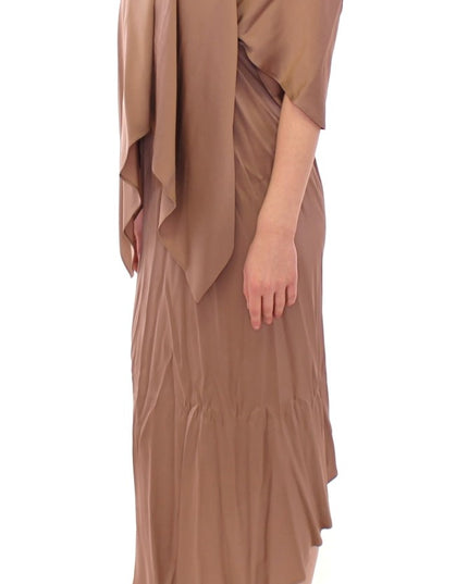 Lamberto Petri Brown Draped Silk Sheath Shift Coctail Dress