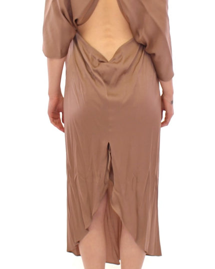 Lamberto Petri Brown Draped Silk Sheath Shift Coctail Dress