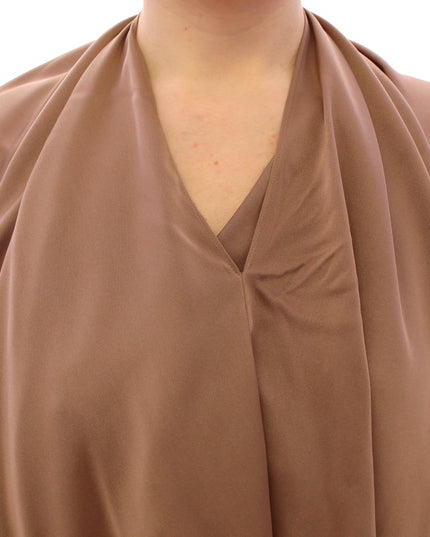 Lamberto Petri Brown Draped Silk Sheath Shift Coctail Dress