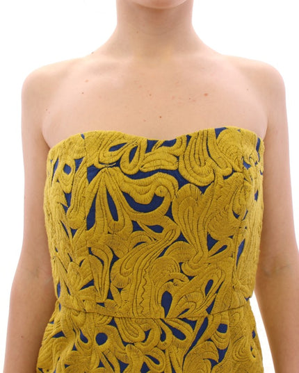 Sachin & Babi Blue Yellow Strapless Bubble Mini Shift Dress