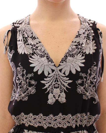 Sachin & Babi Black Silk Floral Pattern Shift Coctail Dress