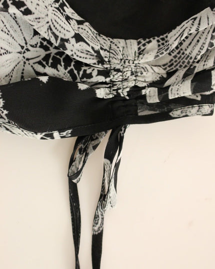 Sachin & Babi Black Silk Floral Pattern Shift Coctail Dress