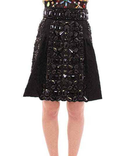 Dolce & Gabbana Black Crystal Handmade Above Knee Skirt