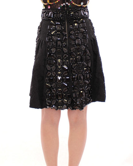 Dolce & Gabbana Black Crystal Handmade Above Knee Skirt