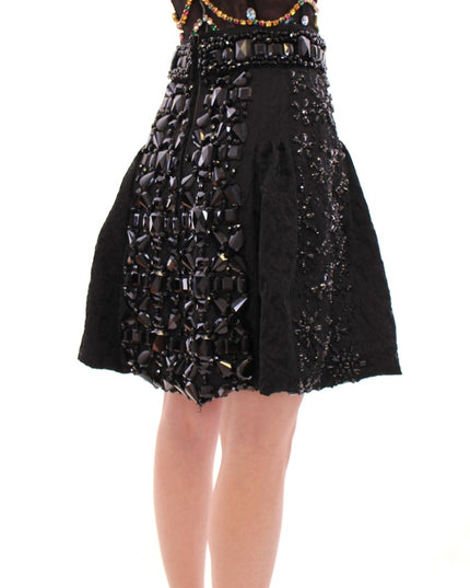 Dolce & Gabbana Black Crystal Handmade Above Knee Skirt