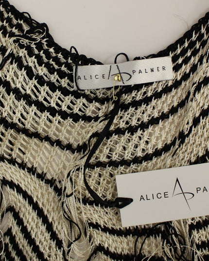 Alice Palmer Black Chainette Knit Striped Assymetrical Dress