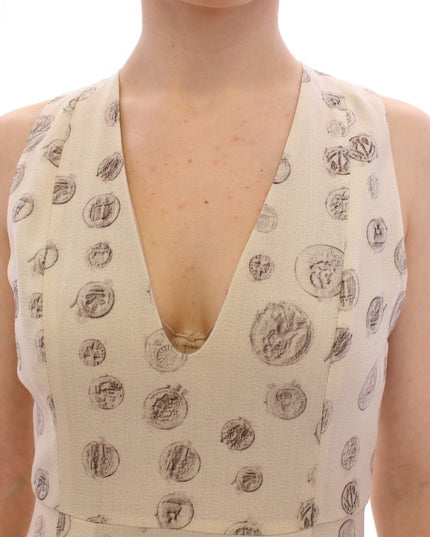 Andrea Incontri White Printed Shift V-neck Sheath Dress